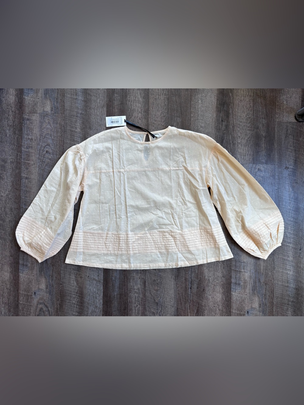 1 People Organic Cotton Light Cream Pintuck “Peasant” Blouse NWT